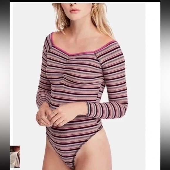 Free People Tops - Free People Put a Stripe on it bodysuit size small
